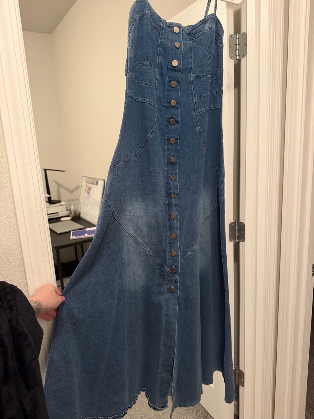 Denim Button-Front Maxi Dress - Blue